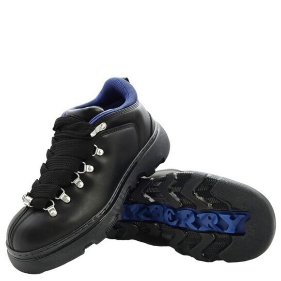 Burberry Trek Sneakers Black Leather Mens 42 / US 9 Made in Italy NIB - Picture 1 of 7